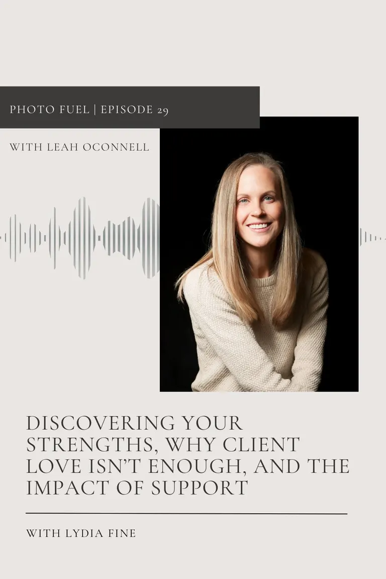podcast interview graphic with Lydia Fine about imposter syndrome and the role of mentoring as a family photographer