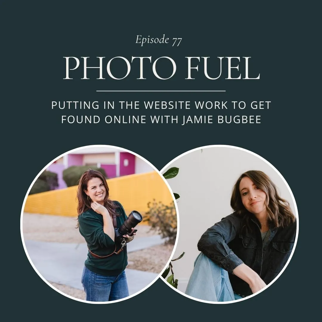 Cover art for "Putting in the website work to get found online with Jamie Bugbee" — the Photo Fuel podcast