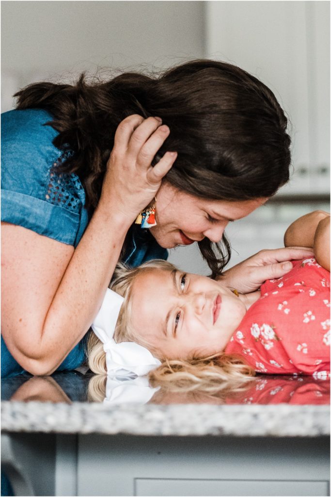 family photos at home, poses in the kitchen