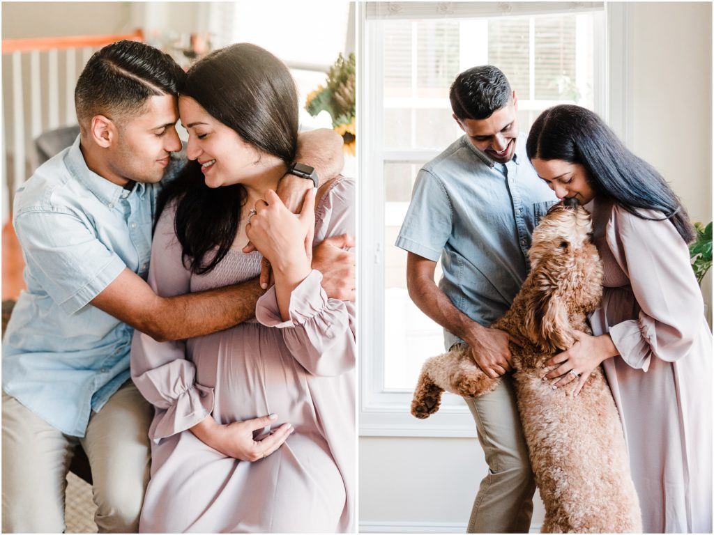 maternity photos at home with big dog