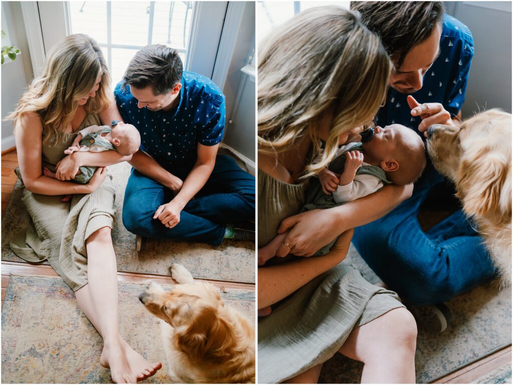 summer lifestyyle newborn session at home with a dog