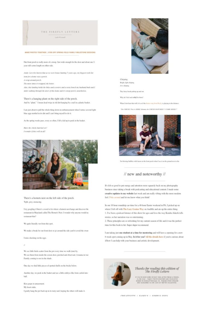 writing long-form newsletters using flodesk for family photographers