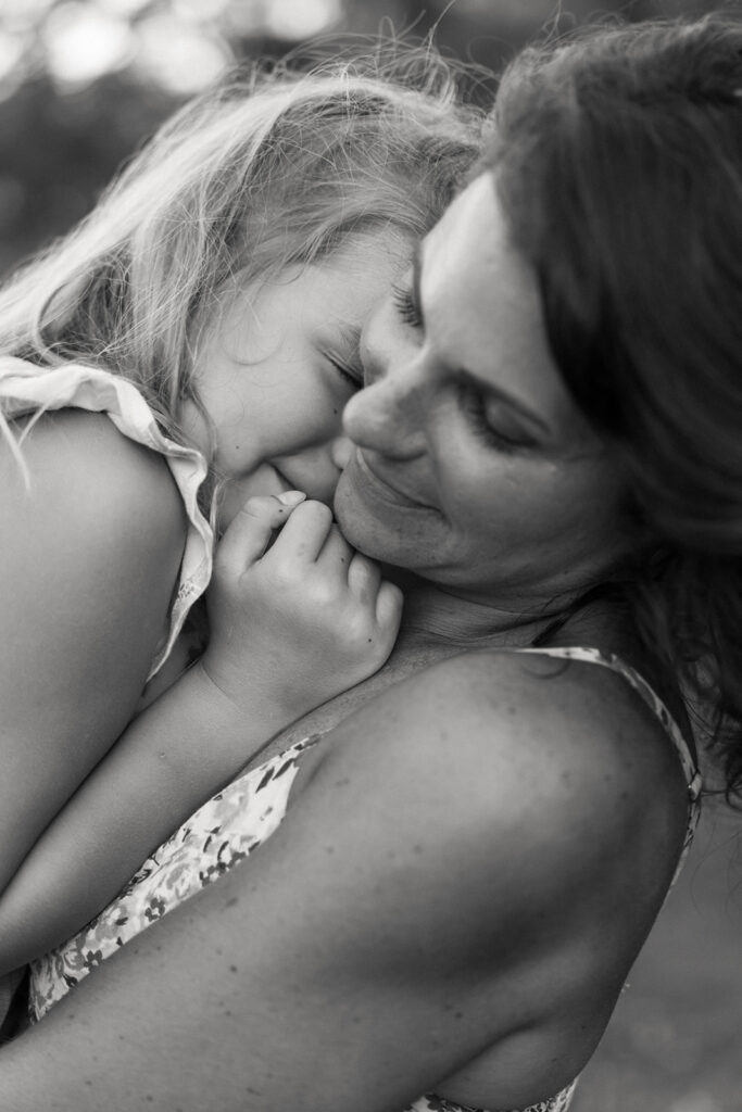 mother and daughter image in black and white